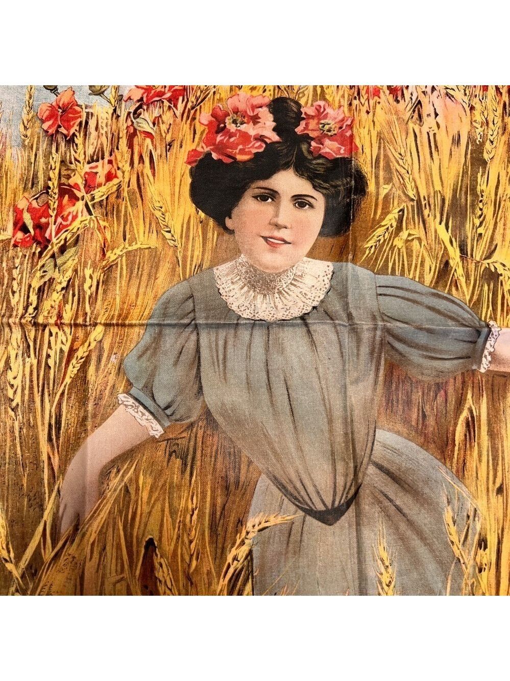 Vintage Girl in Wheat field with Poppies Printed Canvas - Picture 2 of 5